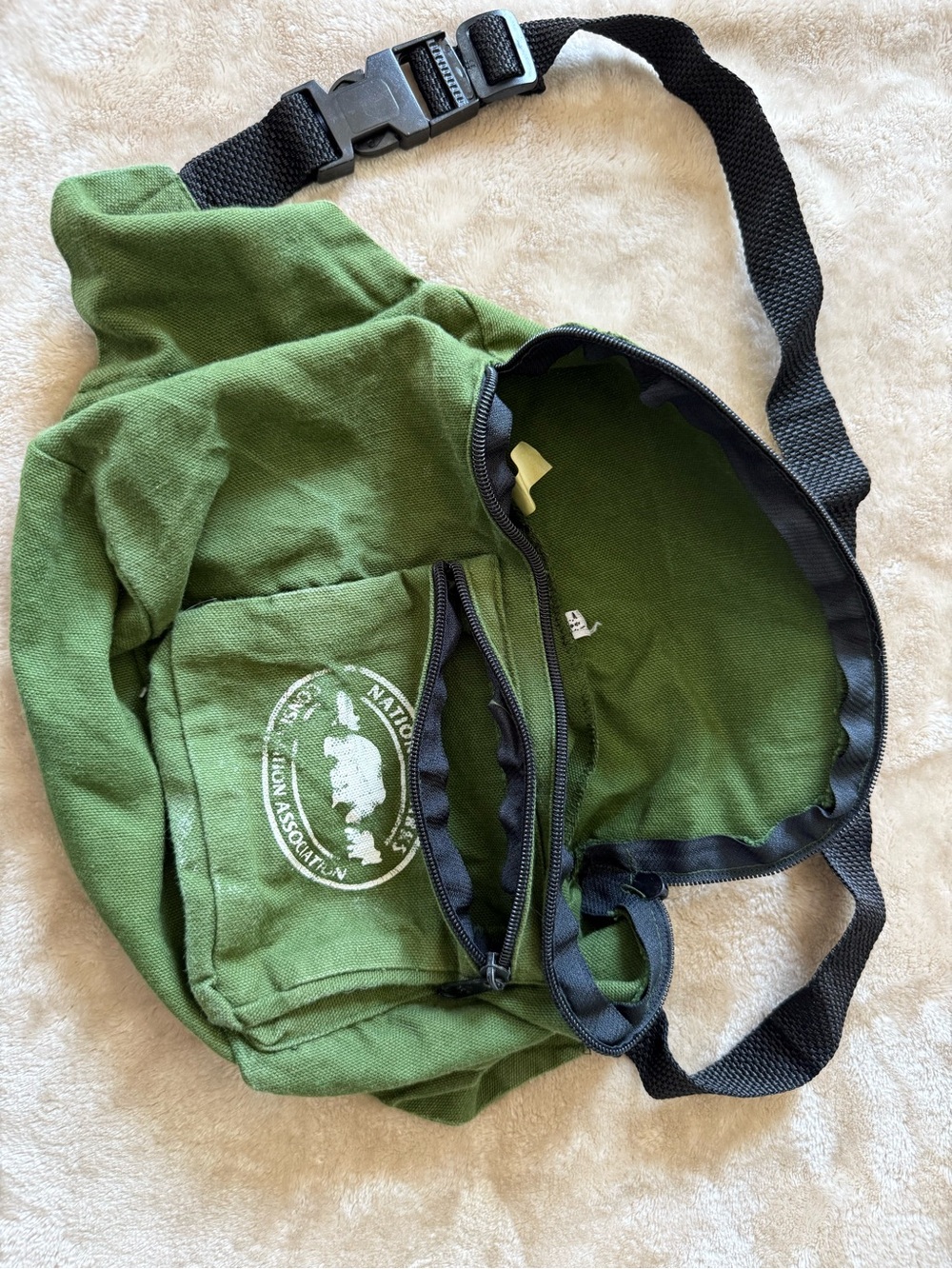 Green Canvas Waist Bag with Front Zip Pocket